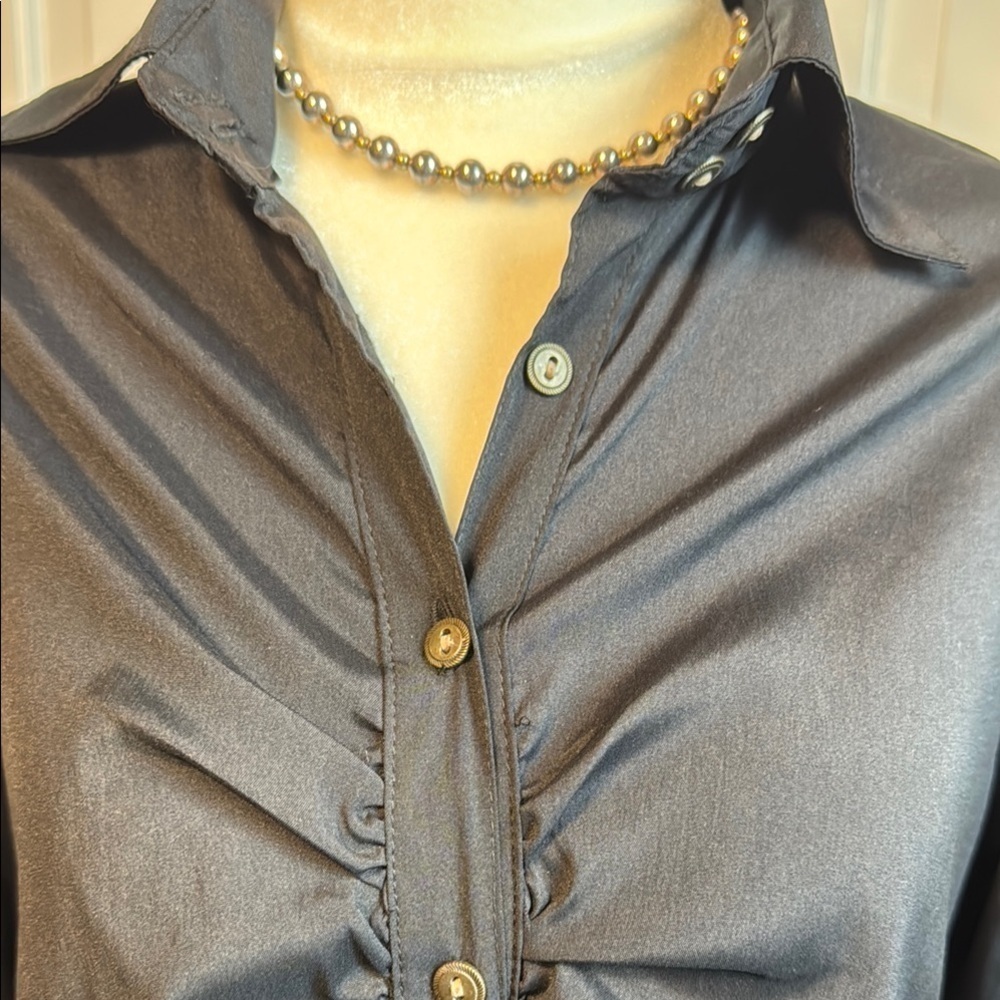 Antilia Femme Black 3/4 Sleeve Ruched Blouse - Picture 4 of 9